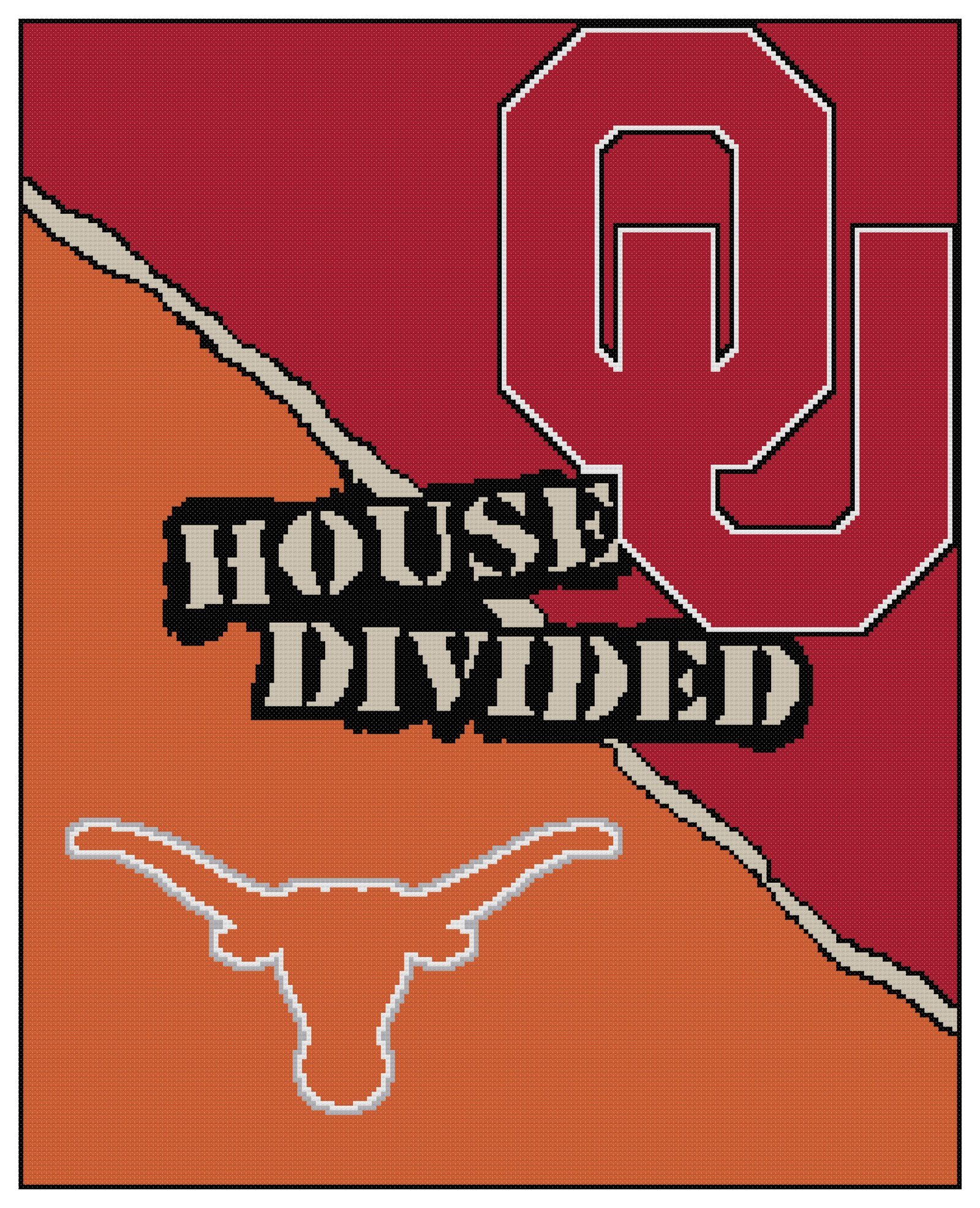 Texas Longhorns - Oklahoma Sooners, House Divided, Counted Cross Stitch Pattern